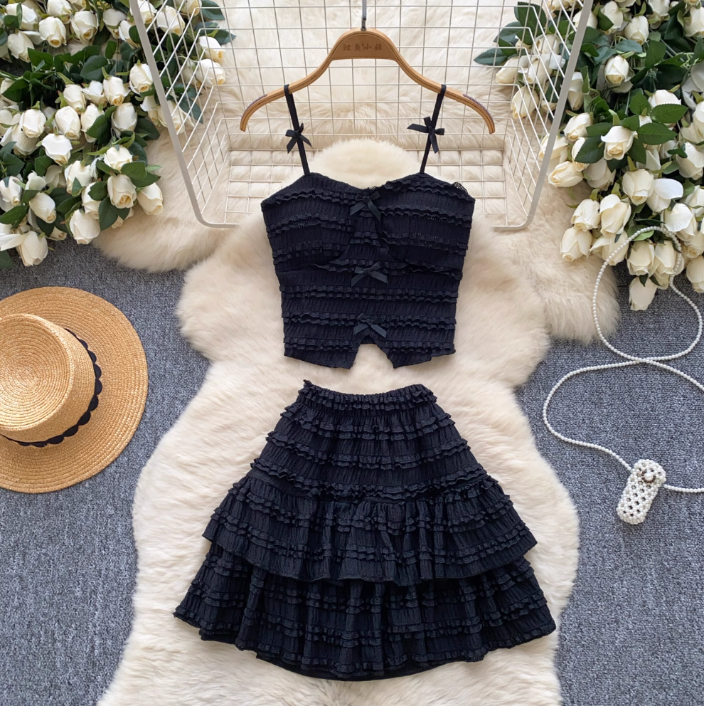Bow Camisole & Layered Skirt 2Pcs