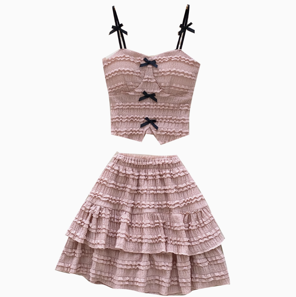 Bow Camisole & Layered Skirt 2Pcs
