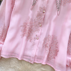Pointed Collar Sequined Embroidery Shirt