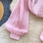 Pointed Collar Sequined Embroidery Shirt