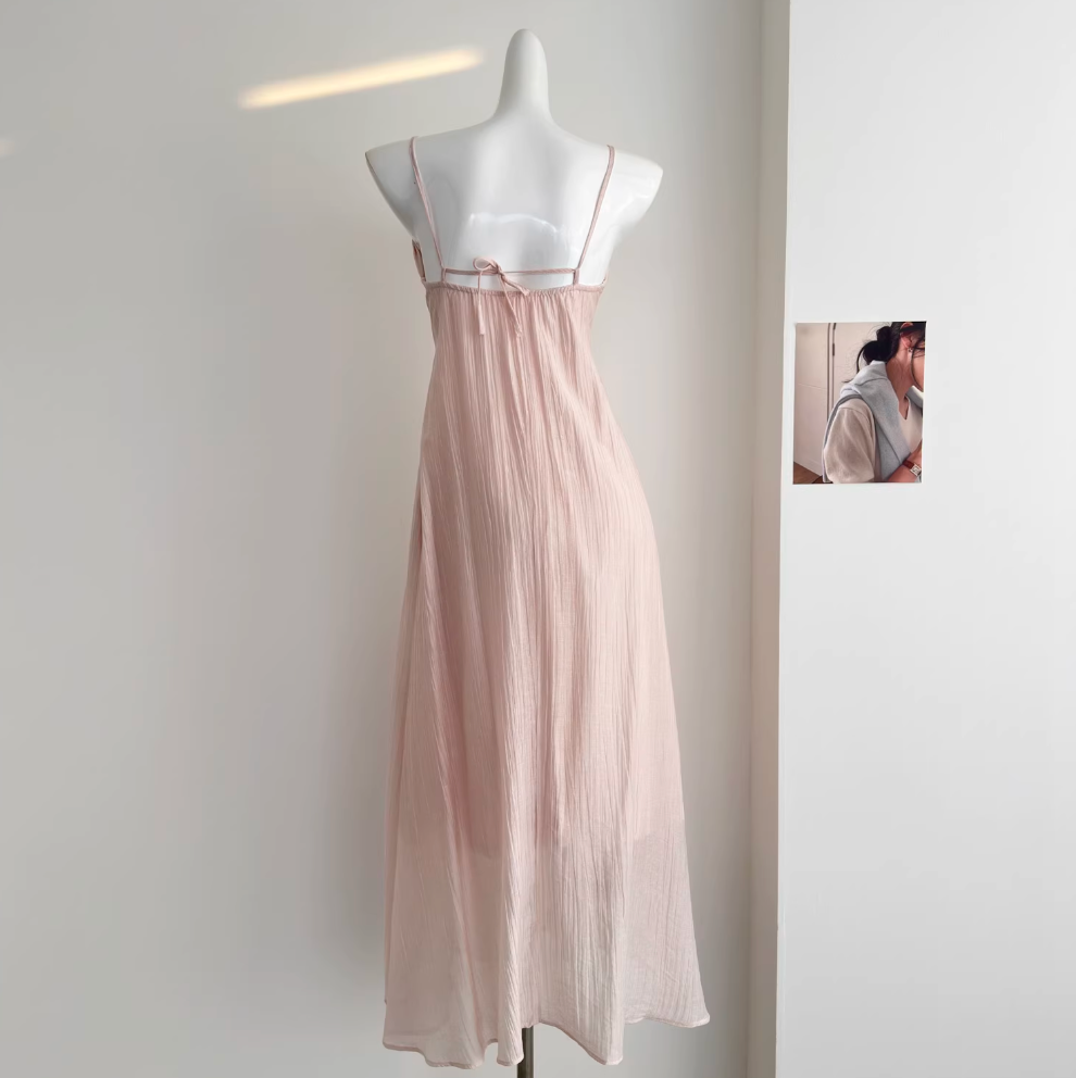 Backless 3d Floral Pink Slip Dress
