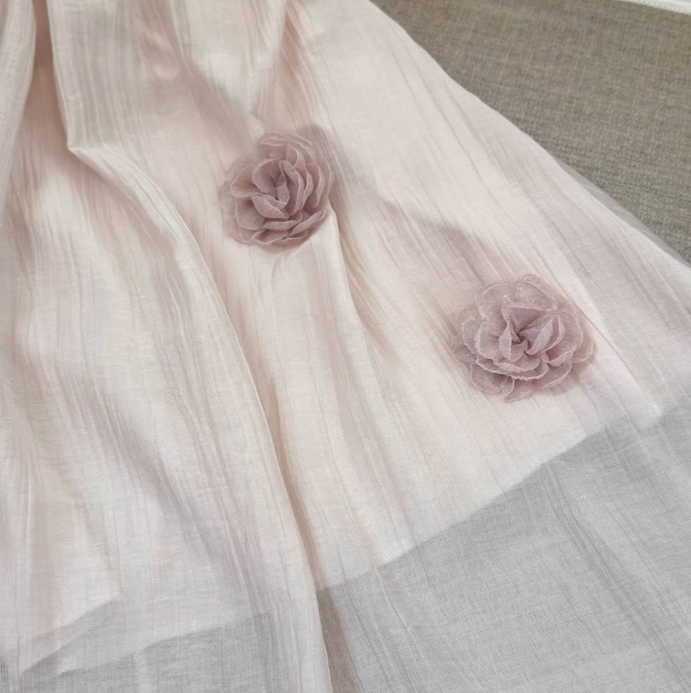 Backless 3d Floral Pink Slip Dress