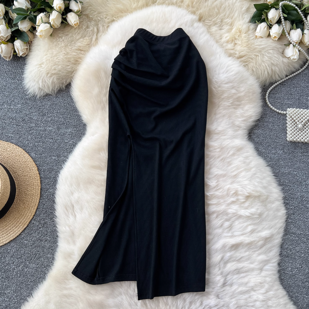 Slim-fit Solid Color Split Skirt