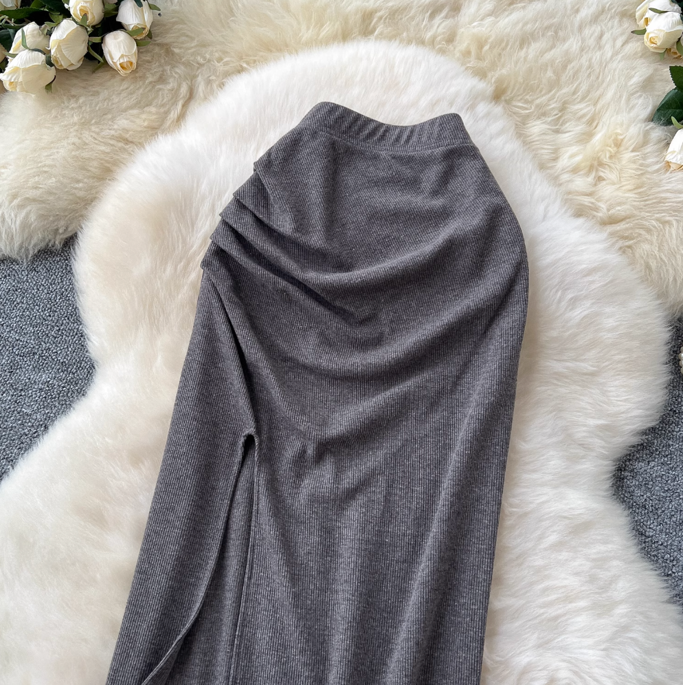 Slim-fit Solid Color Split Skirt