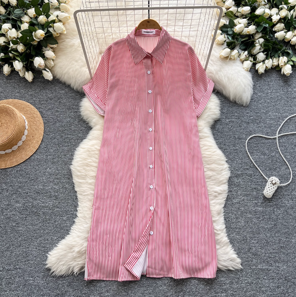 Chic Striped Printed Oversized Shirt Dress