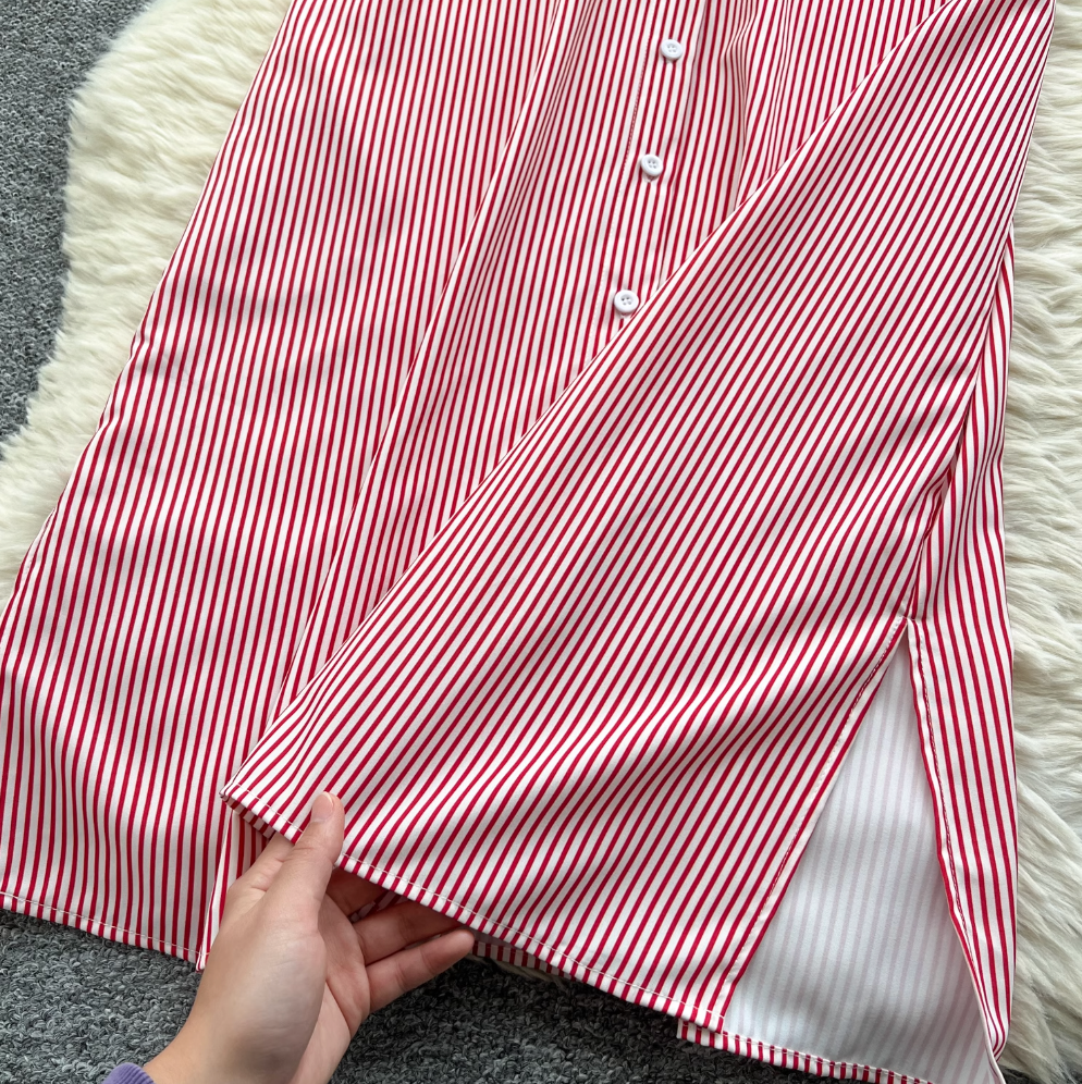 Chic Striped Printed Oversized Shirt Dress