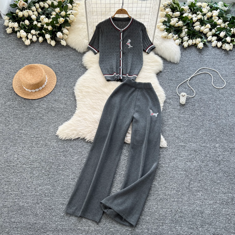 Uniform Style Cardigan & Trousers 2Pcs
