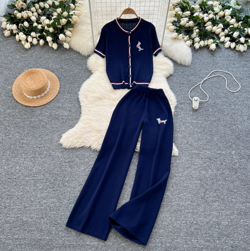 Uniform Style Cardigan & Trousers 2Pcs