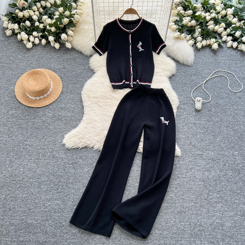 Uniform Style Cardigan & Trousers 2Pcs
