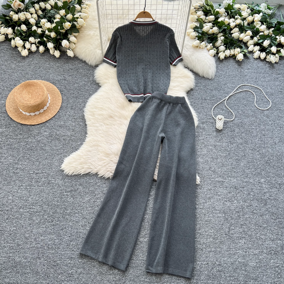 Uniform Style Cardigan & Trousers 2Pcs