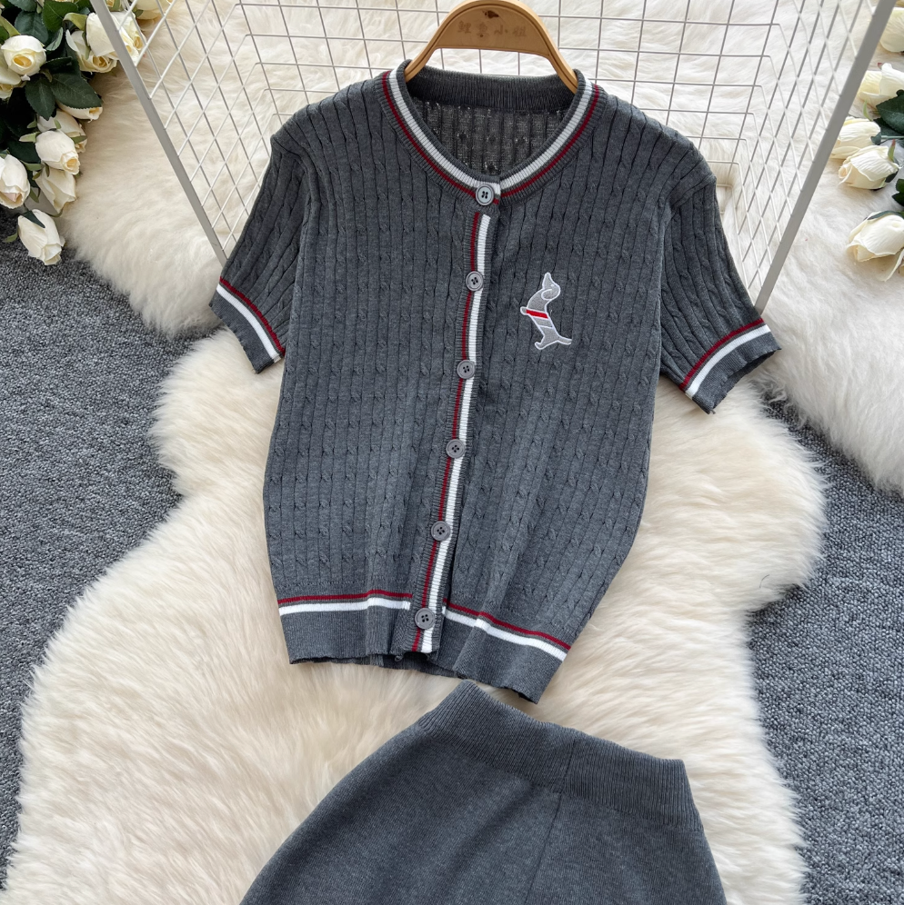 Uniform Style Cardigan & Trousers 2Pcs