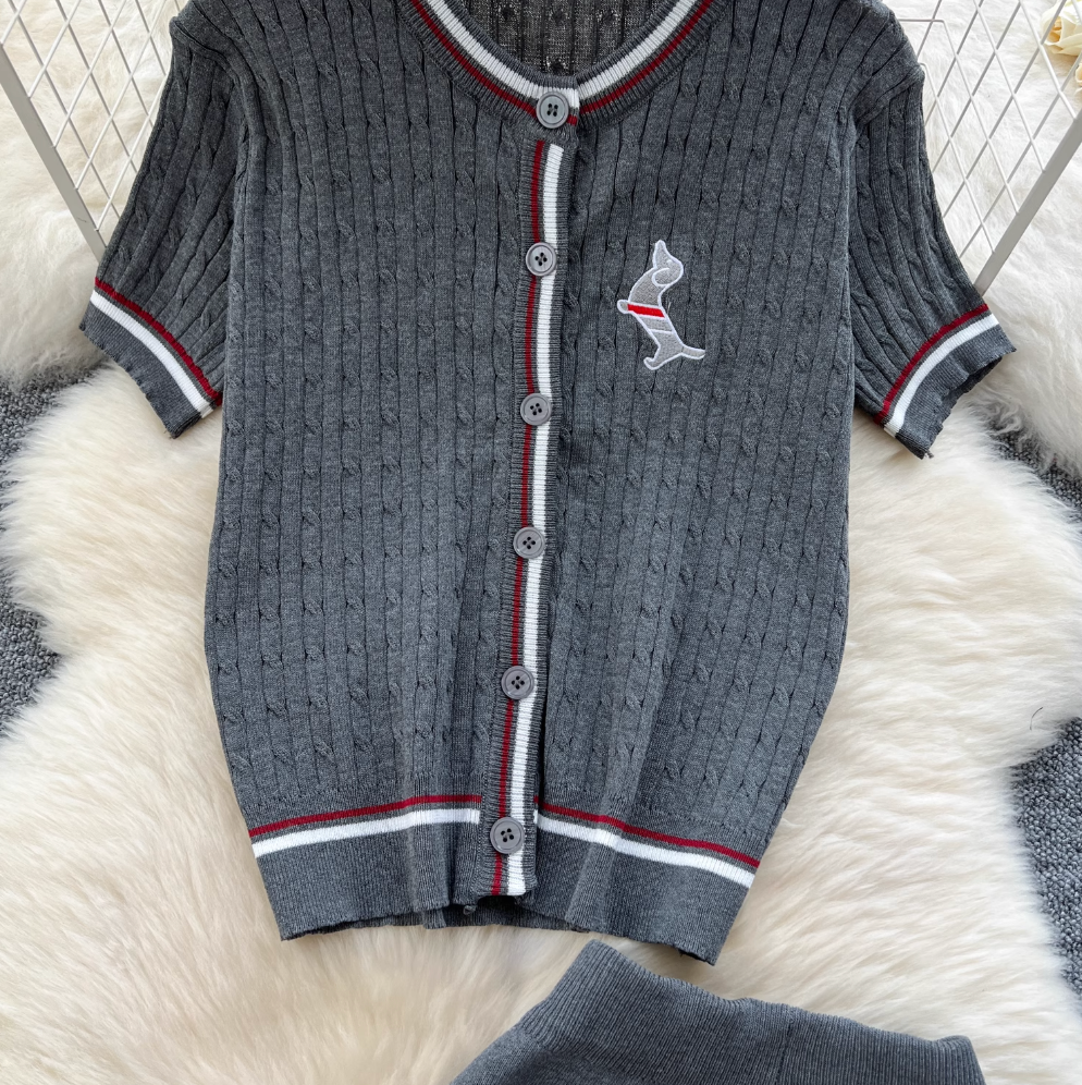 Uniform Style Cardigan & Trousers 2Pcs