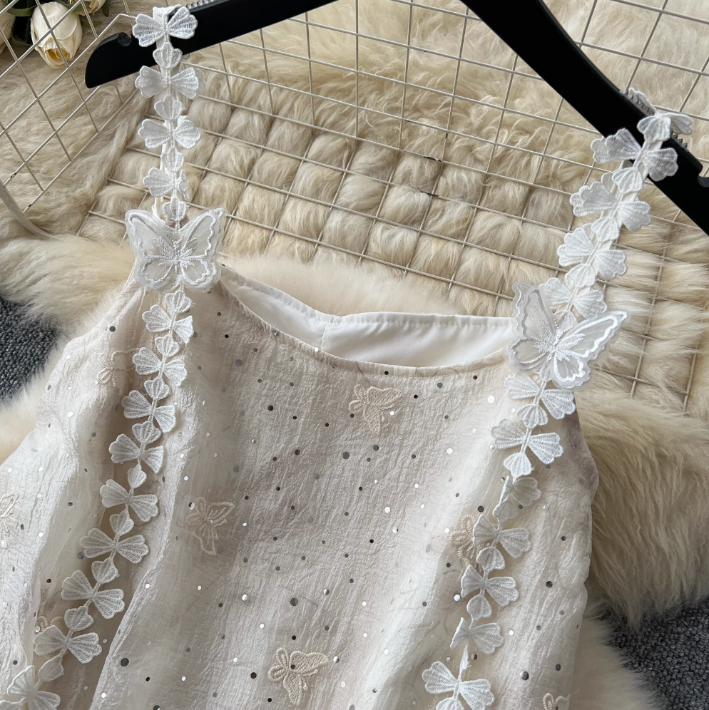 Vintage Sequined Floral Strap Dress