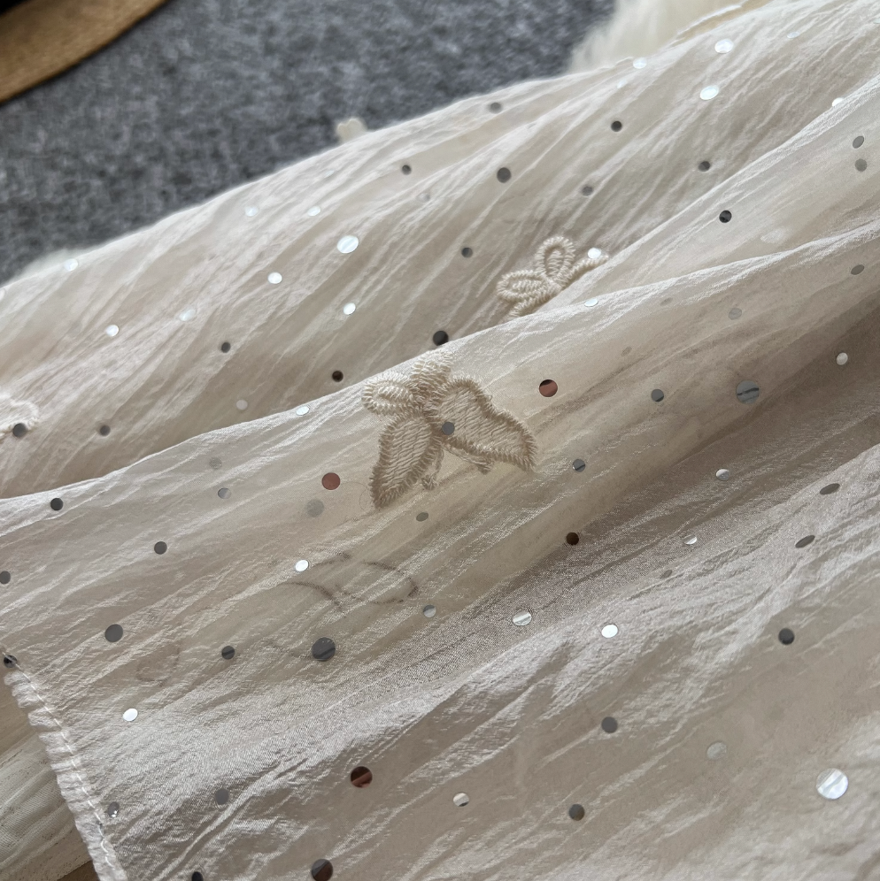 Vintage Sequined Floral Strap Dress