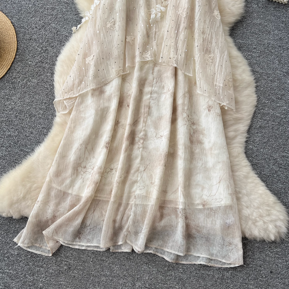 Vintage Sequined Floral Strap Dress