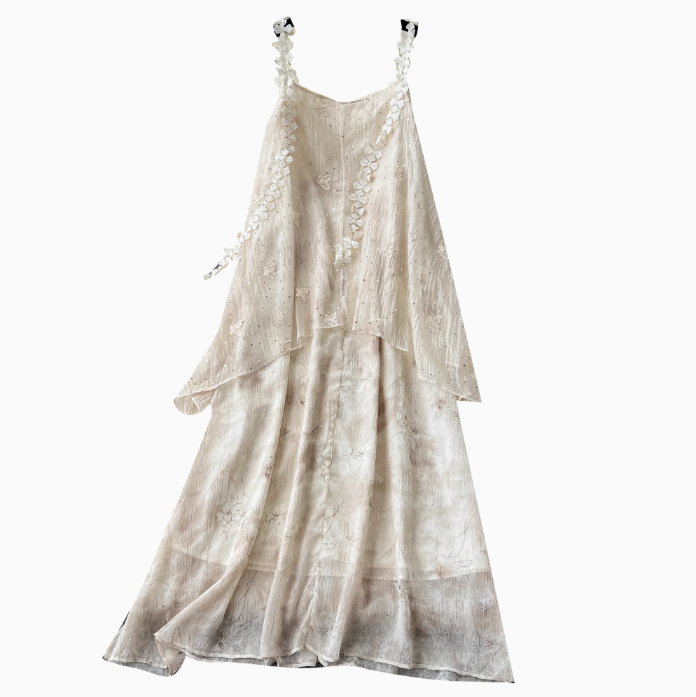 Vintage Sequined Floral Strap Dress