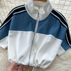 Color-blocking Sweatshirt & Denim Trousers 2Pcs