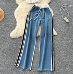 Color-blocking Sweatshirt & Denim Trousers 2Pcs