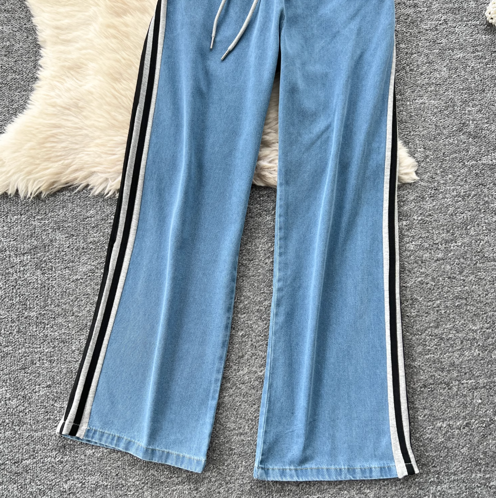 Patchwork Zipped Top & Trousers Casual 2Pcs