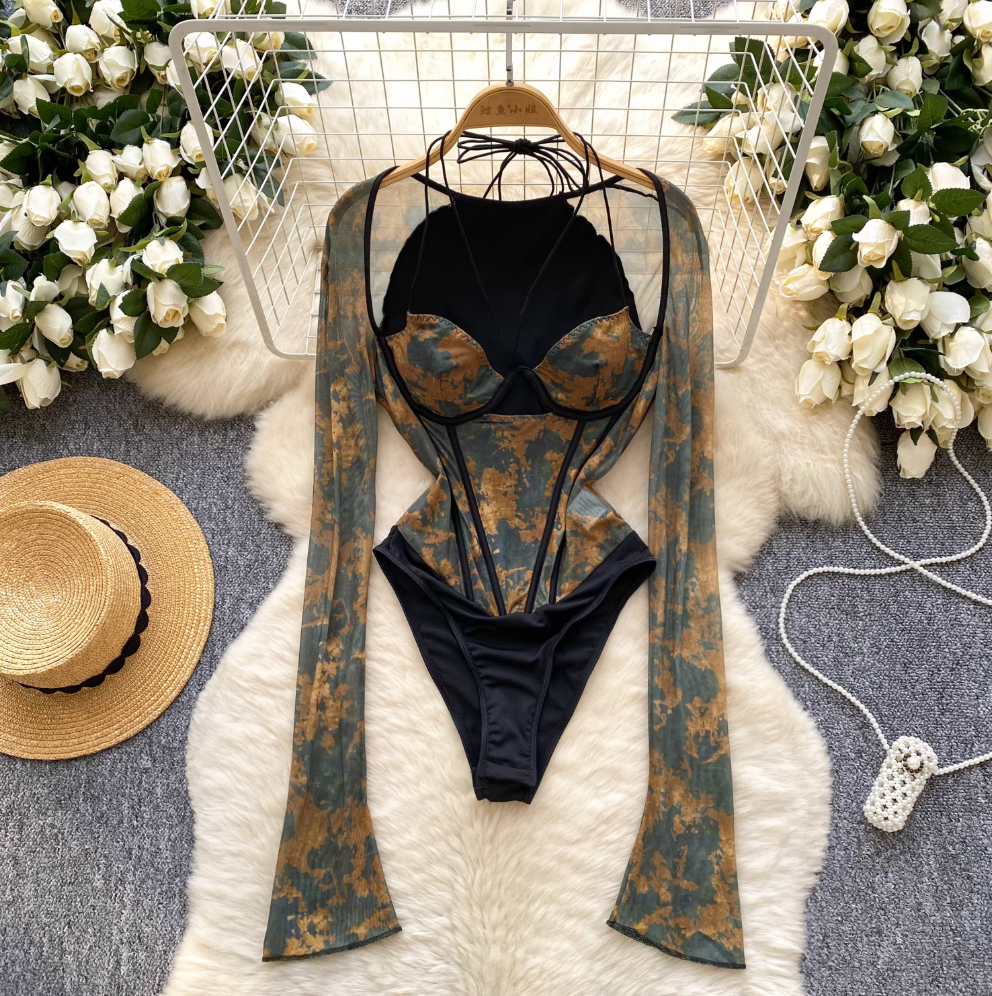 Floral Mesh Patchwork Halter Jumpsuit
