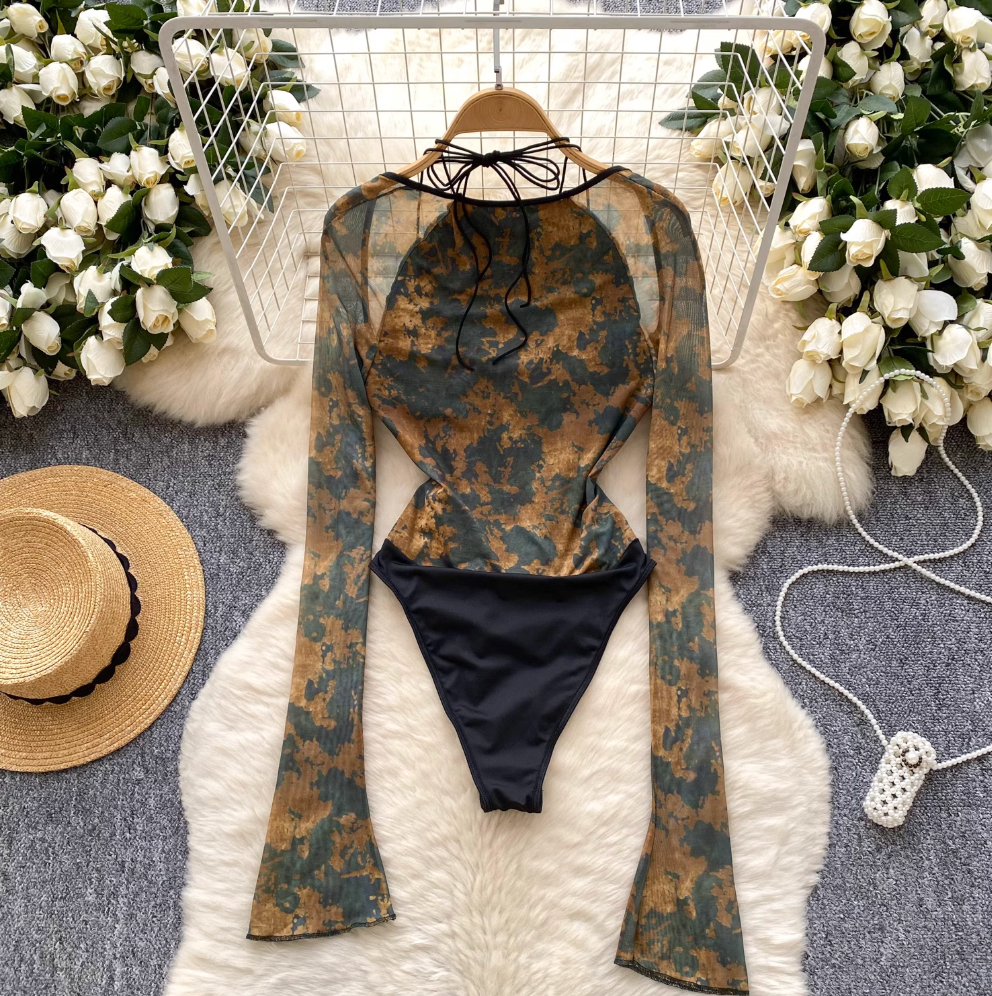 Floral Mesh Patchwork Halter Jumpsuit
