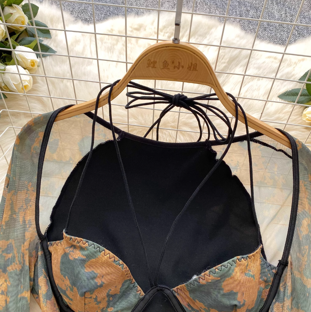 Floral Mesh Patchwork Halter Jumpsuit