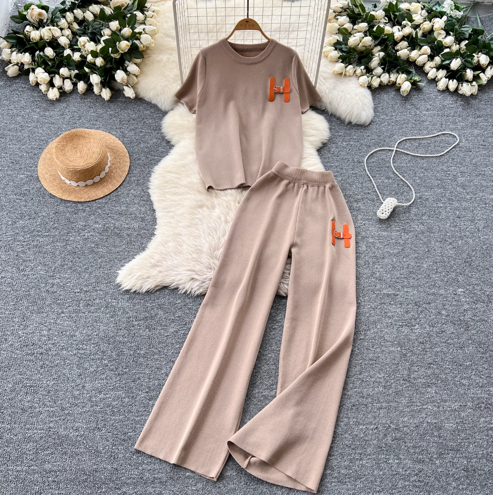 Monogrammed Embroidery Sweater & Trousers 2Pcs