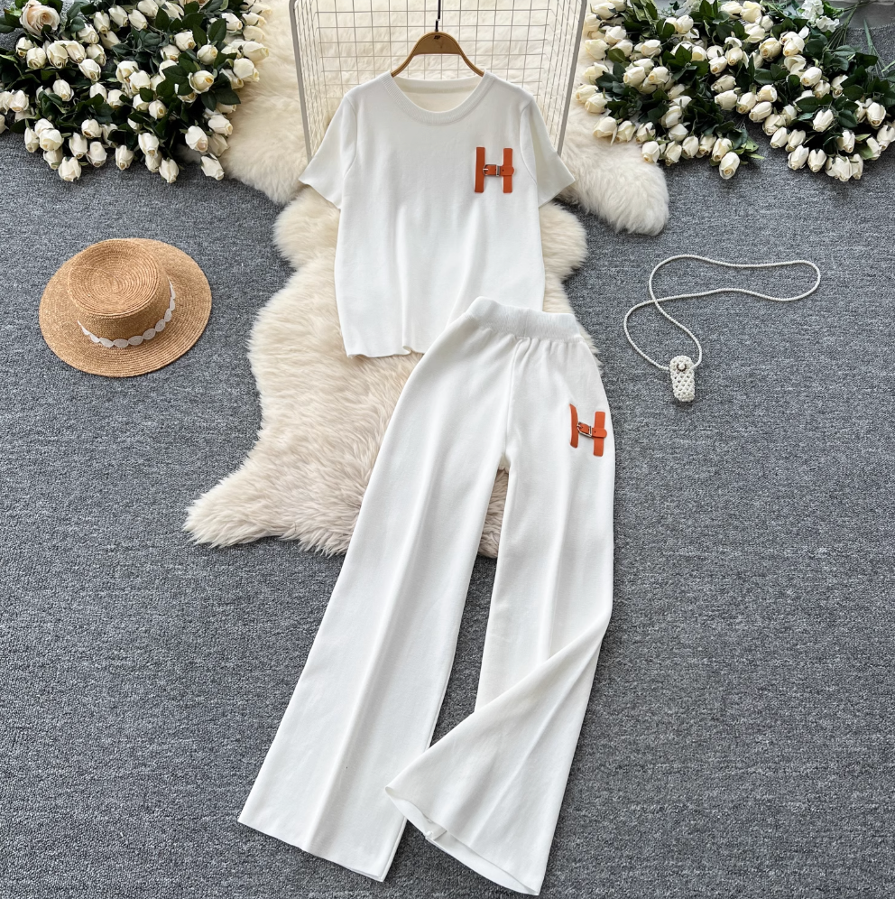 Monogrammed Embroidery Sweater & Trousers 2Pcs