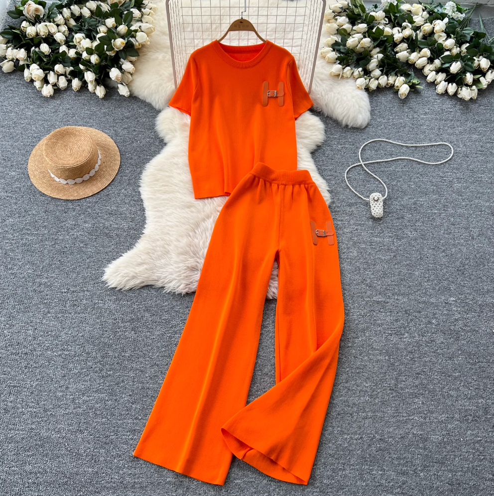 Monogrammed Embroidery Sweater & Trousers 2Pcs