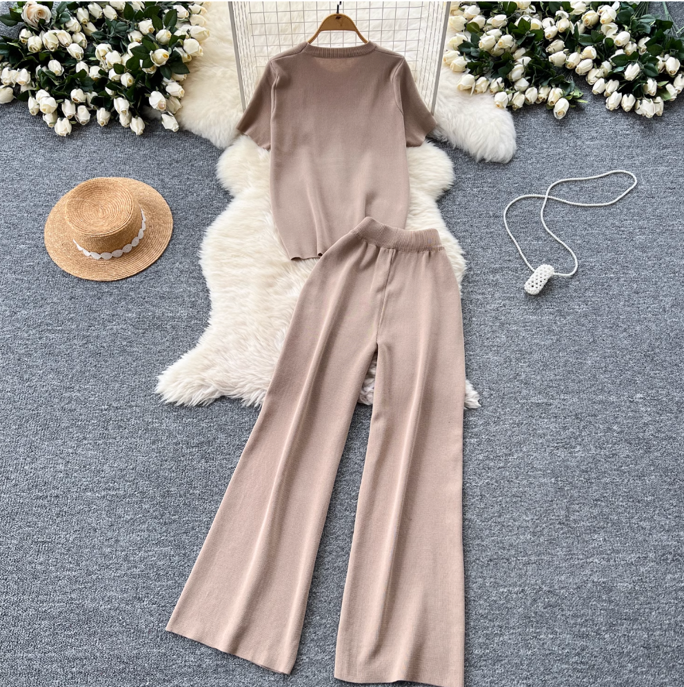 Monogrammed Embroidery Sweater & Trousers 2Pcs