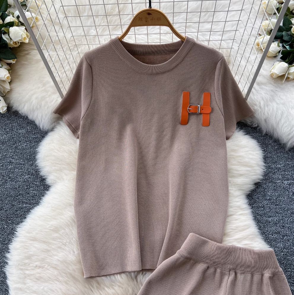 Monogrammed Embroidery Sweater & Trousers 2Pcs