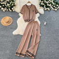 Beaded Cardigan & Wide-leg Trousers 2Pcs