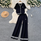 Beaded Cardigan & Wide-leg Trousers 2Pcs