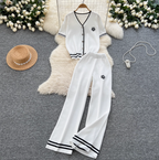 Beaded Cardigan & Wide-leg Trousers 2Pcs