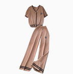 Beaded Cardigan & Wide-leg Trousers 2Pcs