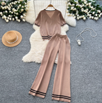 Beaded Cardigan & Wide-leg Trousers 2Pcs