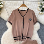 Beaded Cardigan & Wide-leg Trousers 2Pcs