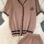 Beaded Cardigan & Wide-leg Trousers 2Pcs