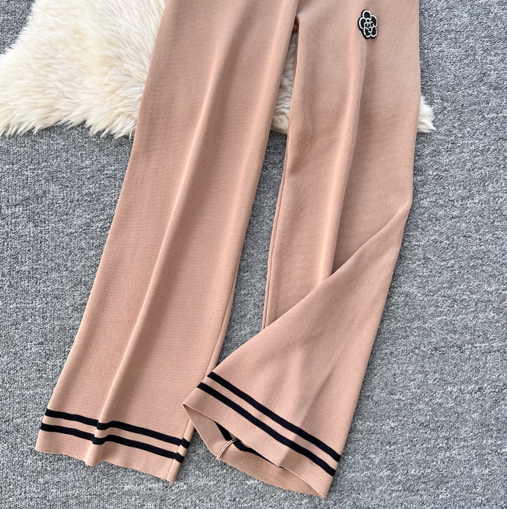 Beaded Cardigan & Wide-leg Trousers 2Pcs
