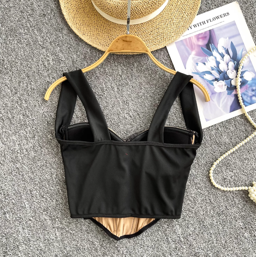 Square Neckline Black Mesh Fishbone Camisole
