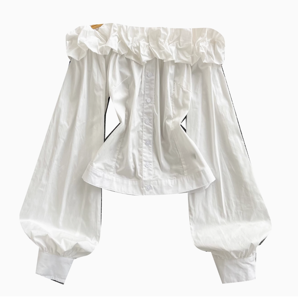 Off-shoulder Ruffled Single-breasted Shirt