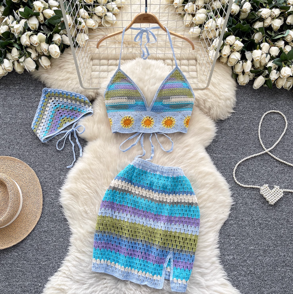 Rainbow Striped Camisole & Skirt 2Pcs