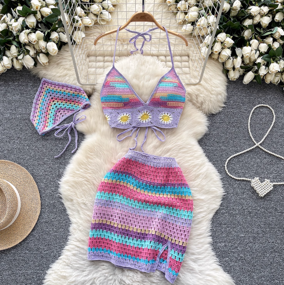 Rainbow Striped Camisole & Skirt 2Pcs