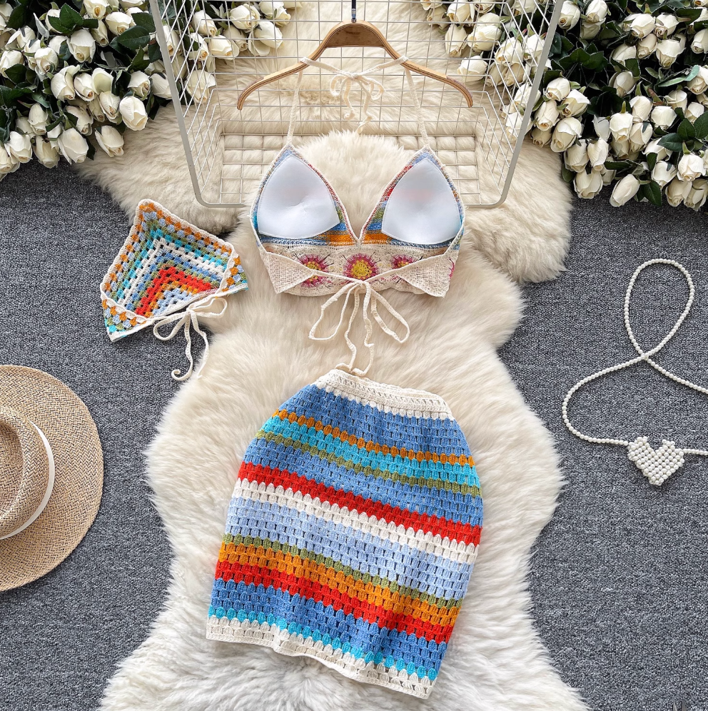 Rainbow Striped Camisole & Skirt 2Pcs