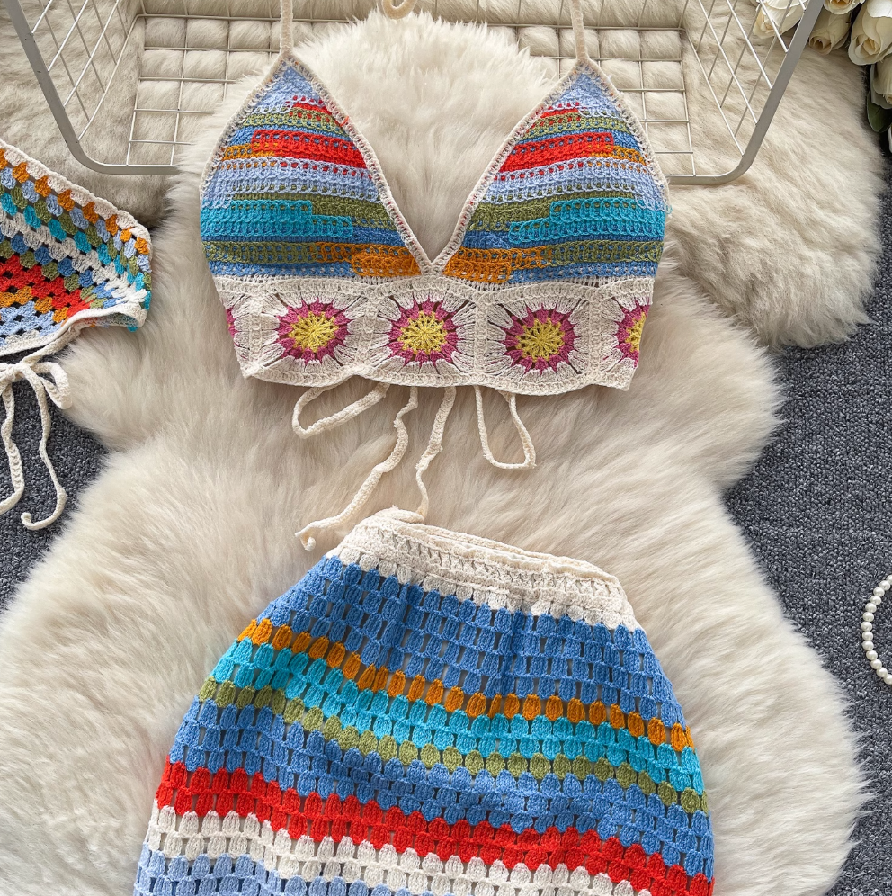 Rainbow Striped Camisole & Skirt 2Pcs