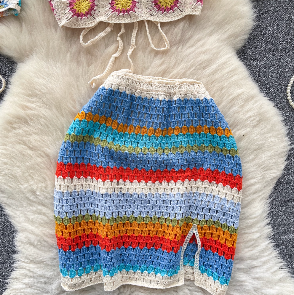 Rainbow Striped Camisole & Skirt 2Pcs
