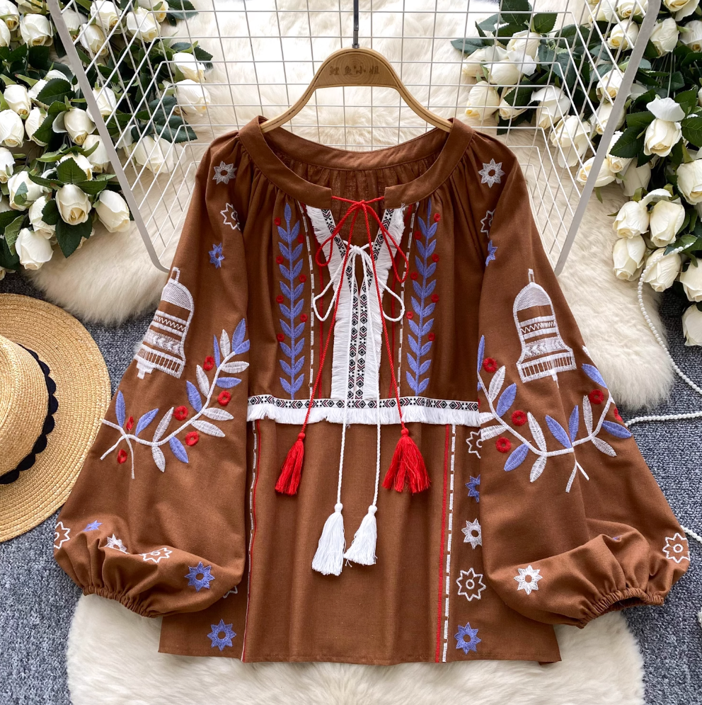 Bohemian Embroidered Loose-fit Shirt