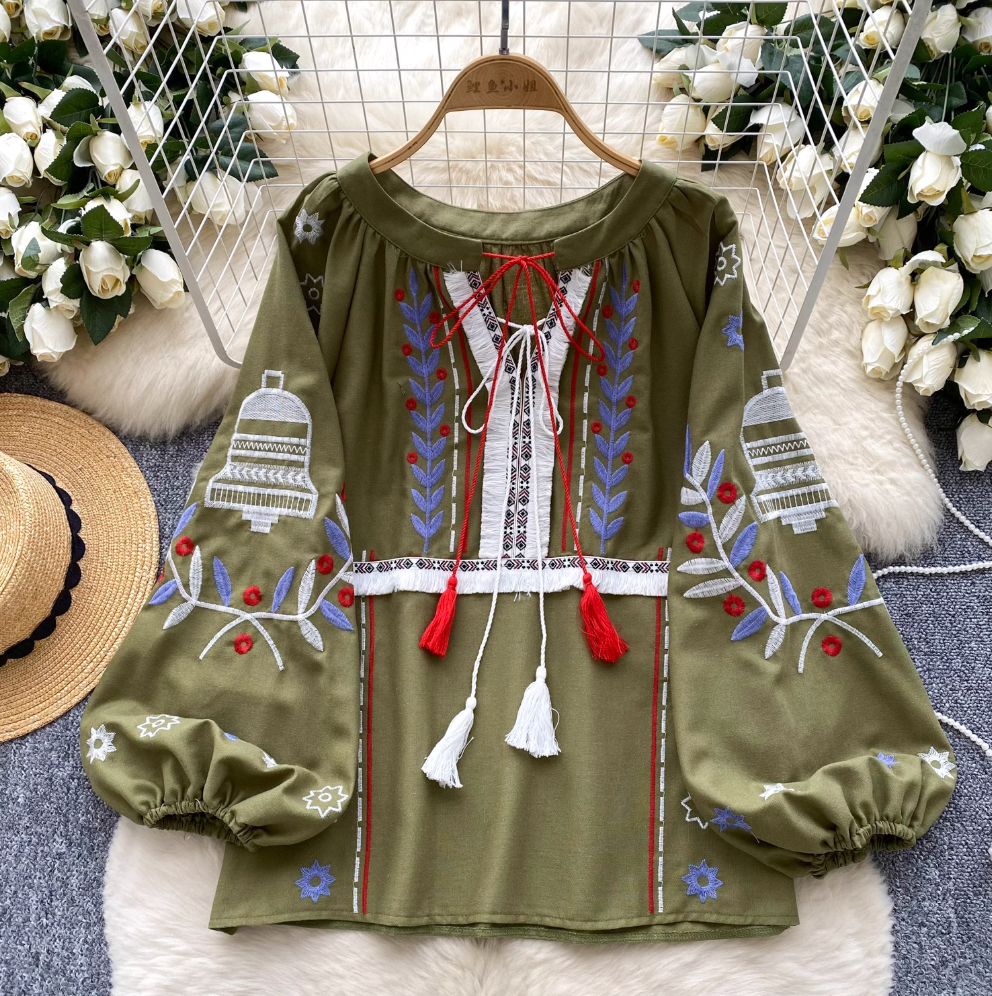 Bohemian Embroidered Loose-fit Shirt