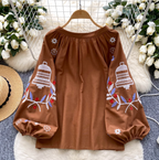 Bohemian Embroidered Loose-fit Shirt