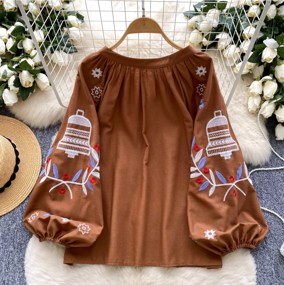 Bohemian Embroidered Loose-fit Shirt